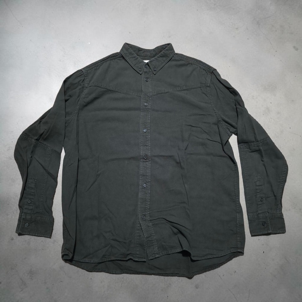 Billy Reid Button-Up Shirt Men's 2XL Standard Fit Dark Green Thick Made In USA